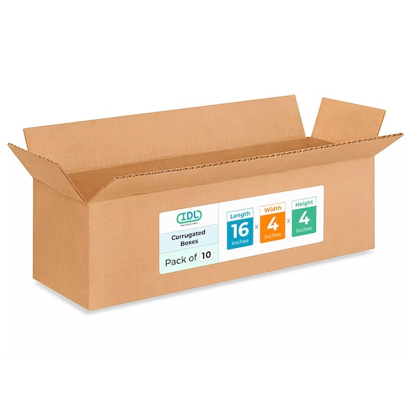 Idl Packaging 16 in x 4 in x 4 in Shipping Box, Kraft, Corrugate, Single Wall, 200#, 10 PK B-1644-10 - main